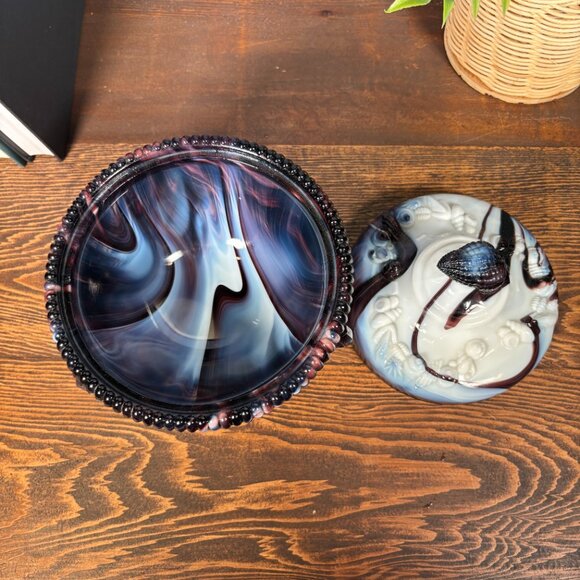 Vintage Westmoreland Argonaut Slag Glass Covered Trinket Dish Coastal Shell Dish - Picture 4 of 16